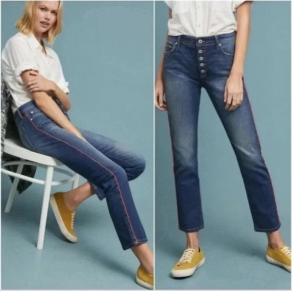 Pilcro and the Letterpress Denim - Pilcro and the Letterpress Anthropologie Relaxed Straight Red Stripes Jeans(26)